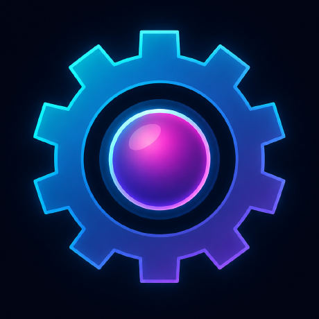 The Tombasoft mark: a cyan-to-violet gear with a lit magenta core.